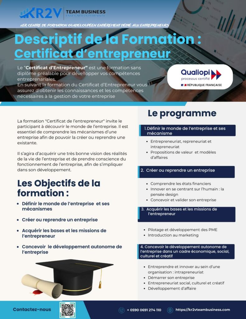 certificat de l'entrepreneur